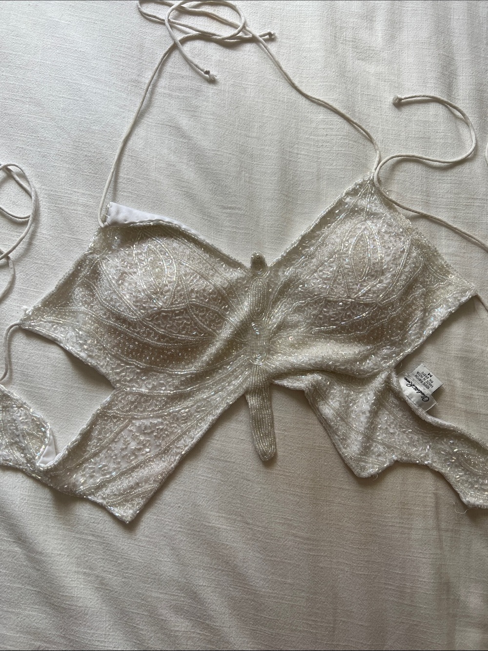 Vintage y2k beaded white butterfly top
